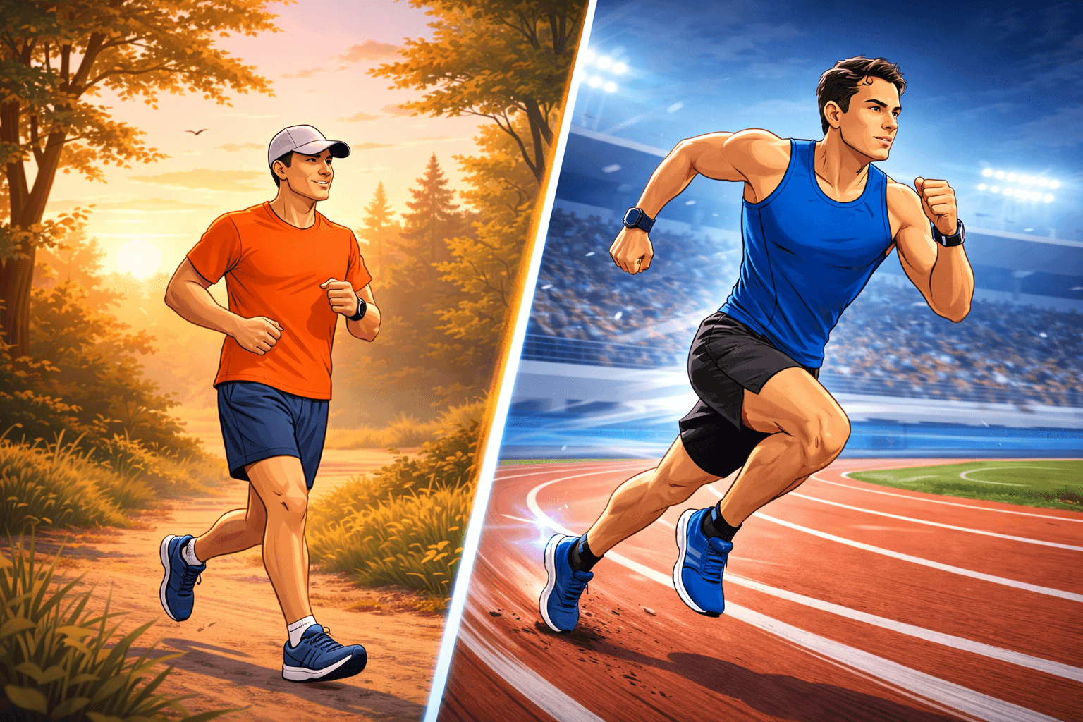 Base training combining long slow runs and short fast intervals